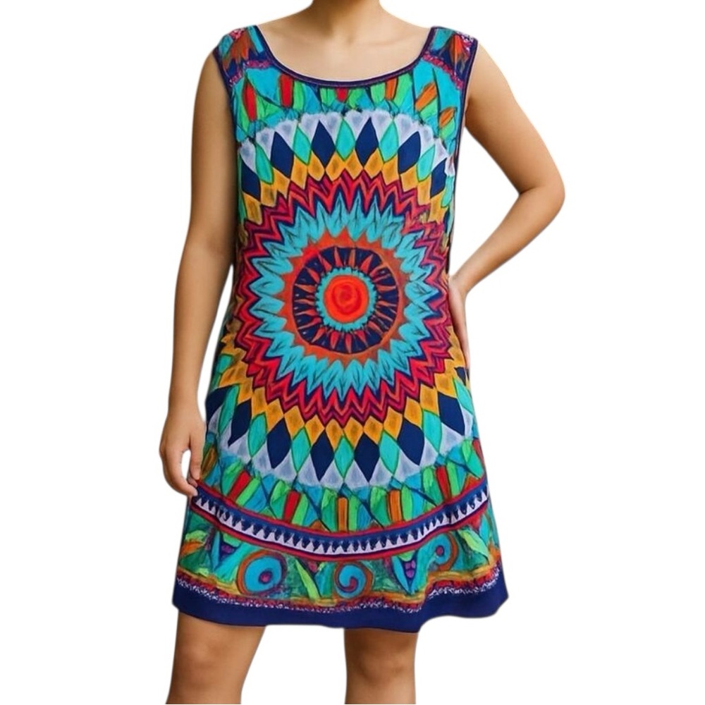 Nicole by Nicole Miller bold bohemian colors  dress, sun burst design, XL